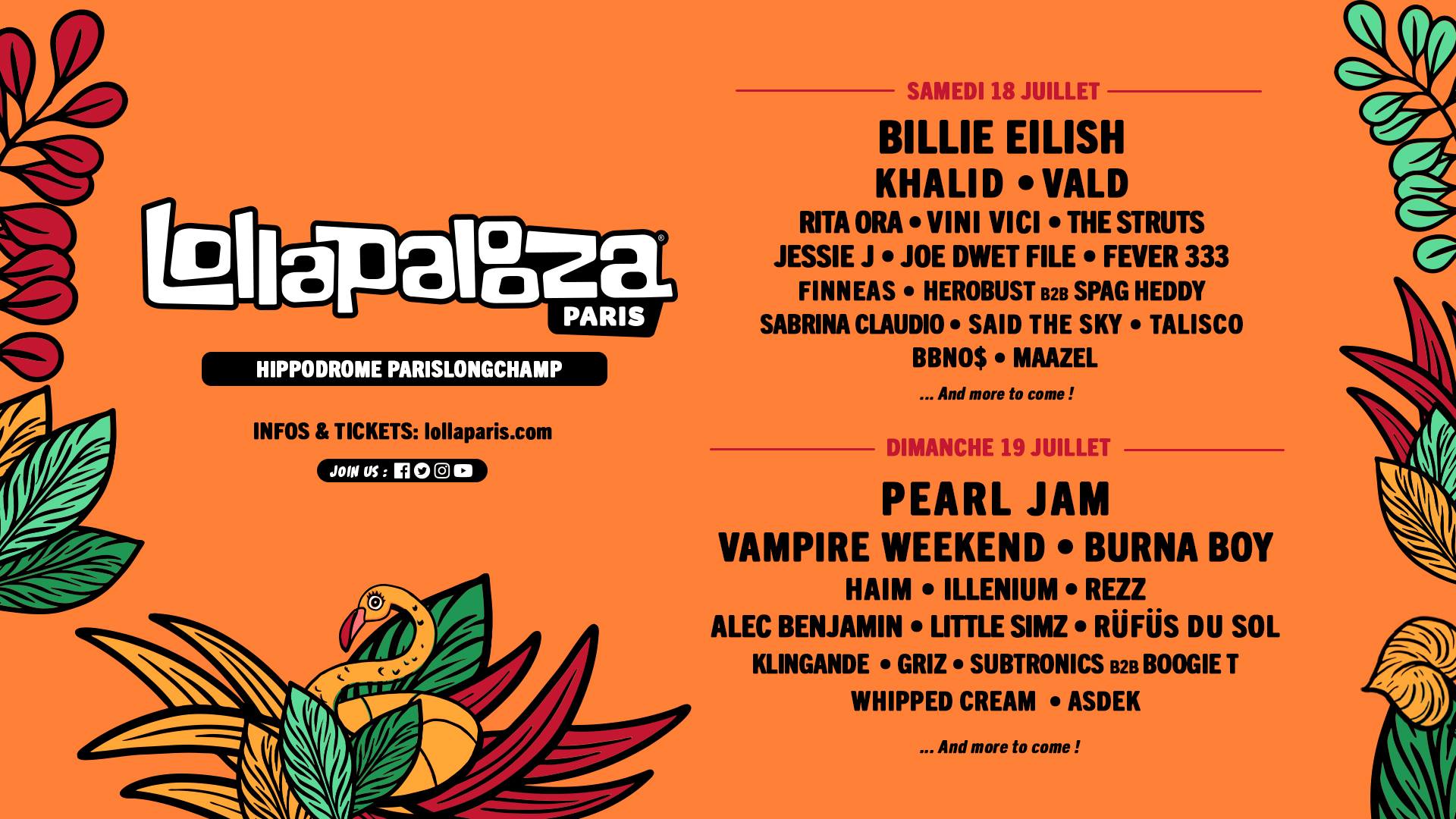 Billie Eilish, Vampire Weekend, Khalid and More Added to Lollapalooza Paris