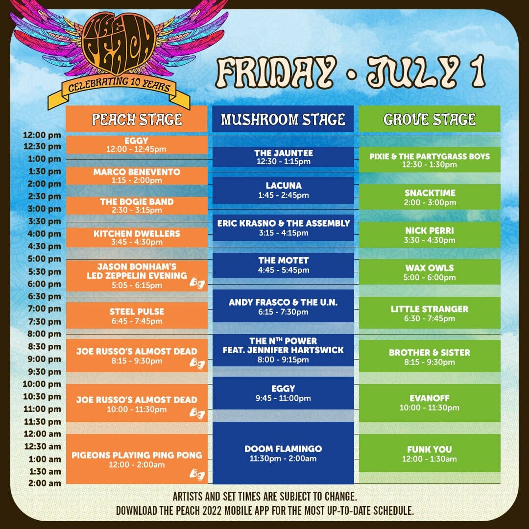 The Peach Music Festival Shares Daily Lineup Schedule