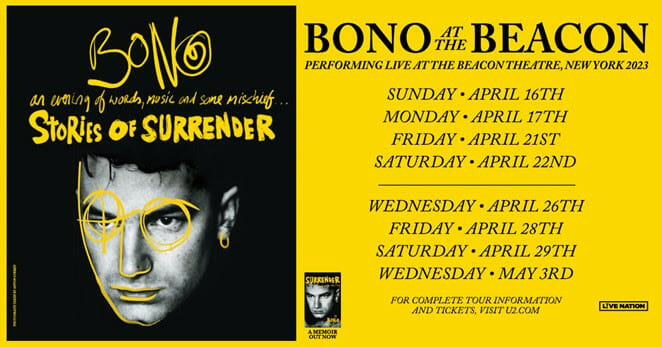 Bono Announces Stories of Surrender Stand at New York’s Beacon Theatre Bono Announces Stories of Surrender Stand at New York’s Beacon Theatre