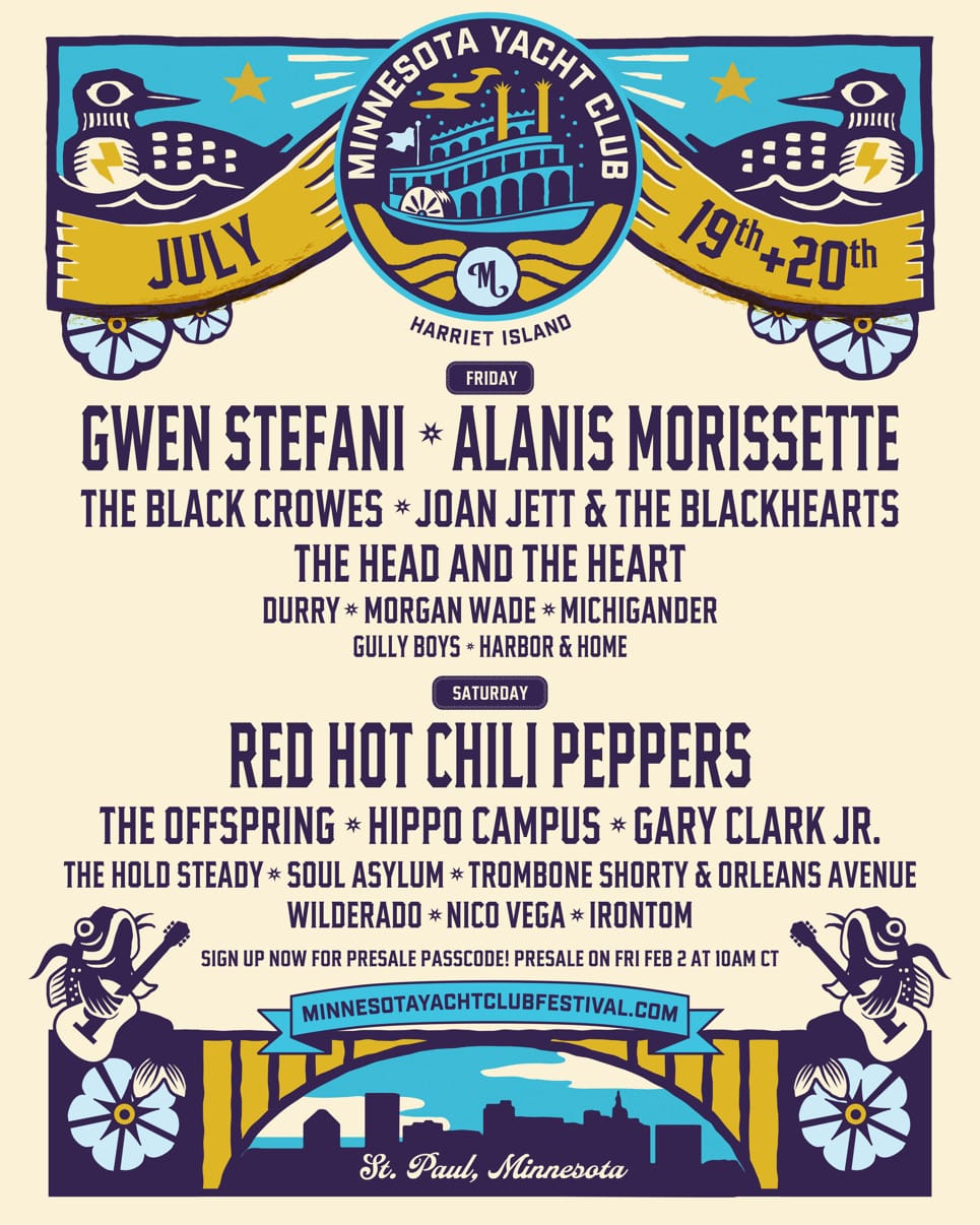 Inaugural Minnesota Yacht Club Festival to Feature the Red Hot Chili Peppers, Alanis Morissette, Gwen Stefani and More