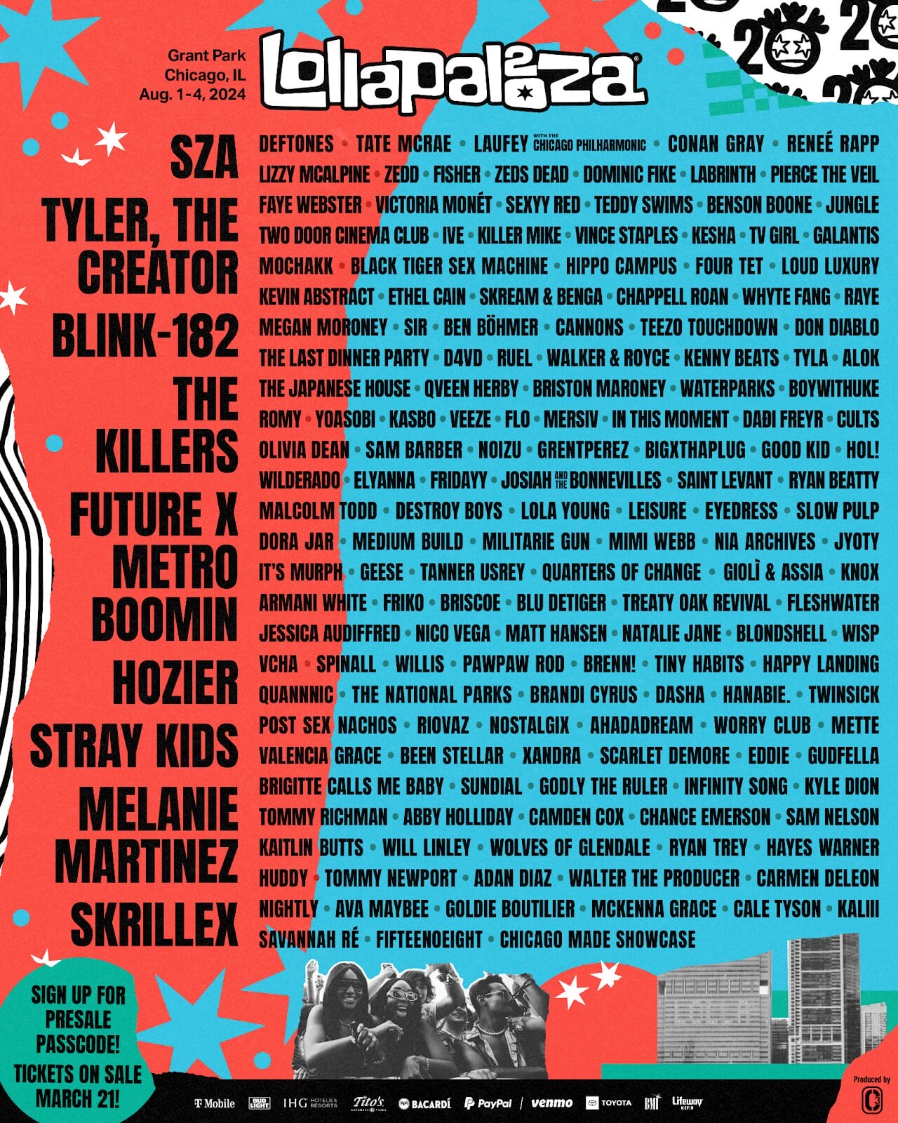 Lollapalooza Reveals Full Artist Lineup for 2024: SZA, The Killers, Hozier and Many More