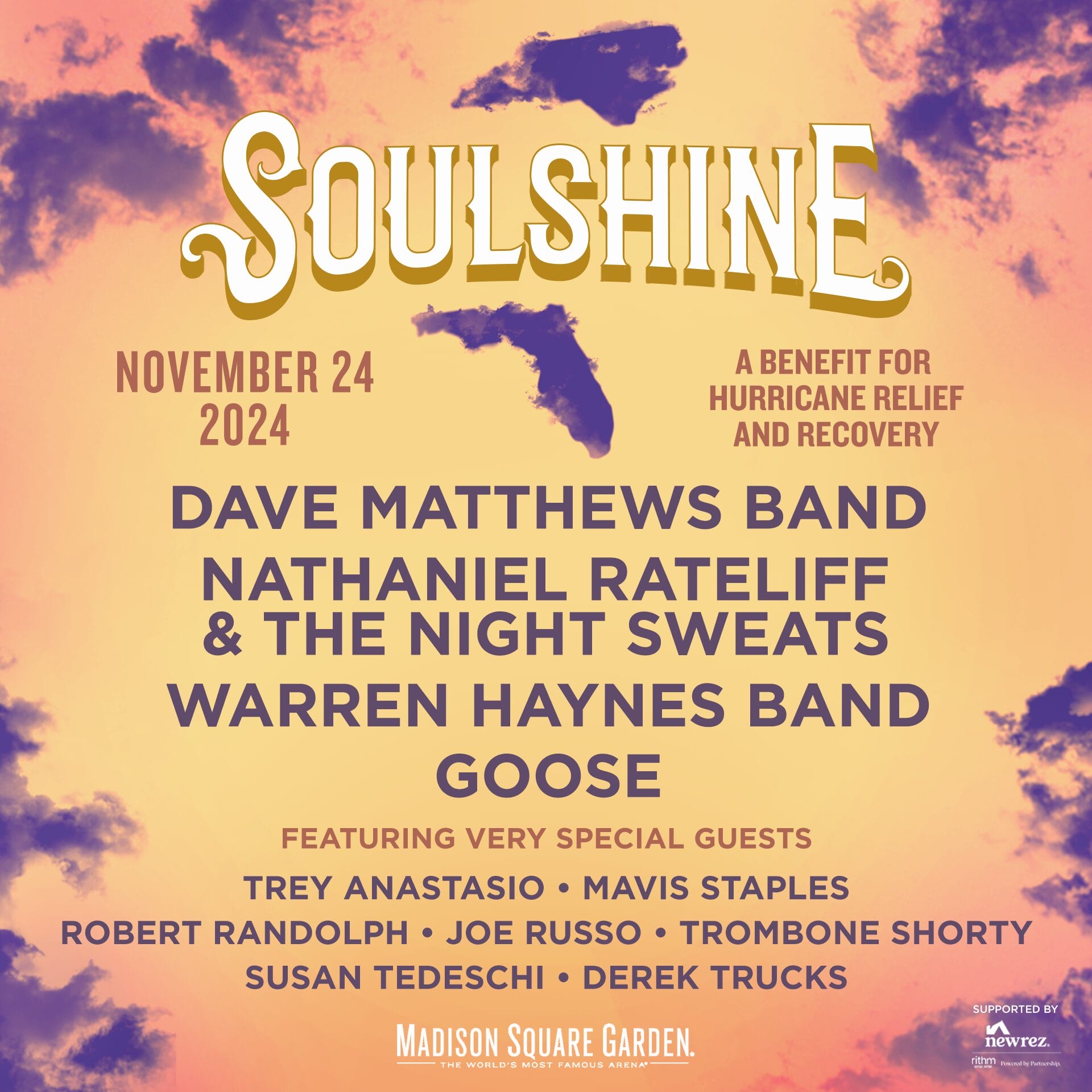 Dave Matthews Band, Warren Haynes Band,  Nathaniel Rateliff and the Night Sweats, Goose, Trey Anastasio, Mavis Staples and More Confirmed for SOULSHINE Benefit at MSG