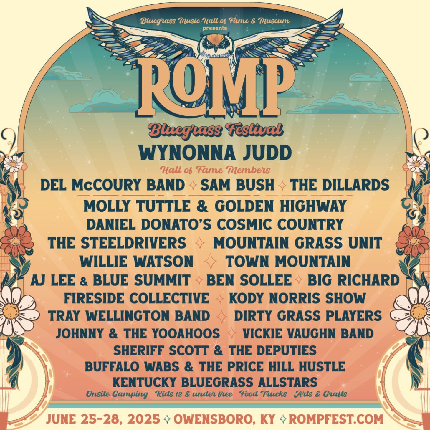 Bluegrass Hall of Fame and Museum Unveils 2025 ROMP Festival, with Wynonna Judd, Del McCoury, Sam Bush, Molly Tuttle, Daniel Donato and More