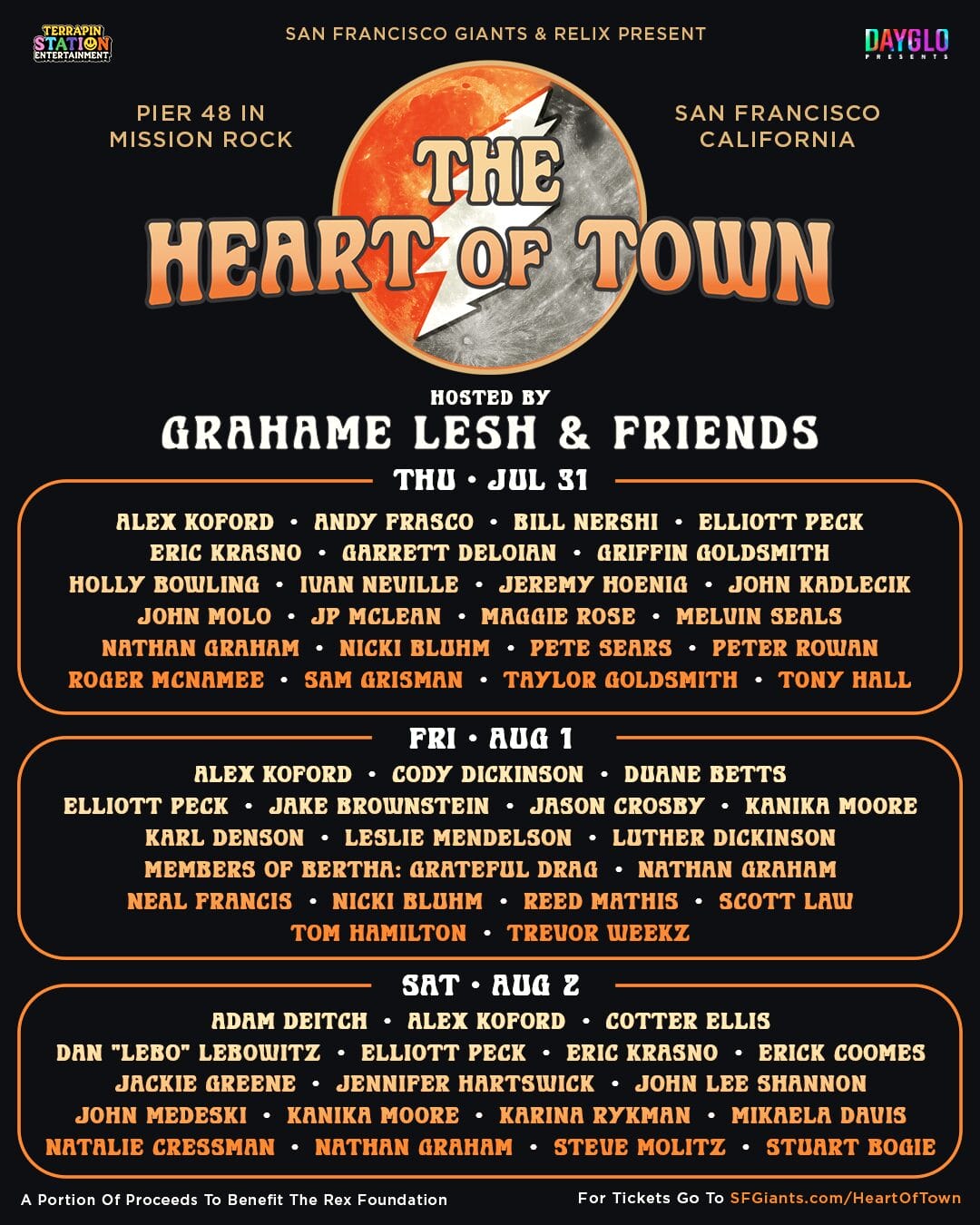 Daily Lineups and New Artist Additions to The Heart of Town All-Star Tribute to the Grateful Dead with Grahame Lesh & Friends Daily Lineups and New Artist Additions to The Heart of Town All-Star Tribute to the Grateful Dead with Grahame Lesh & Friends