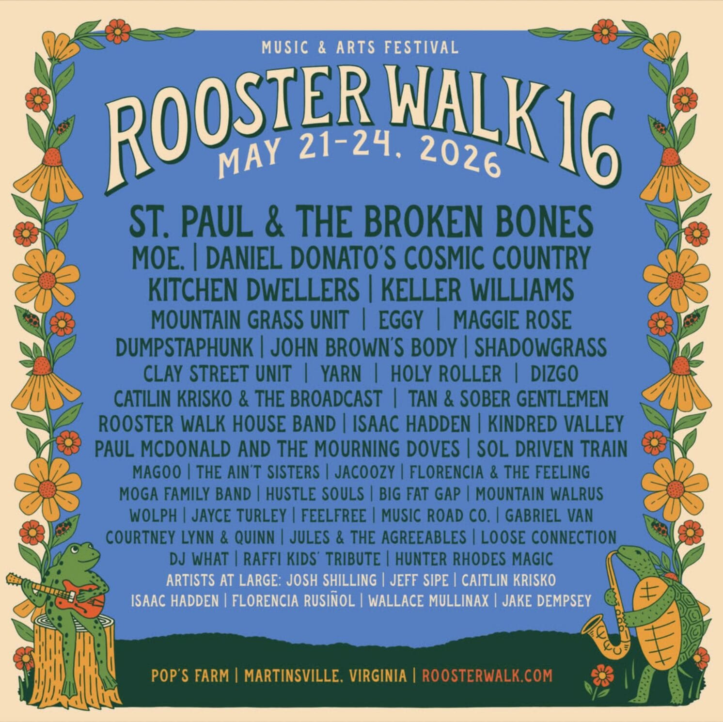 Rooster Walk Unveils Full 2026 Artist Lineup: St. Paul & The Broken Bones, moe., Daniel Donato’s Cosmic Country, Kitchen Dwellers, Keller Williams and More