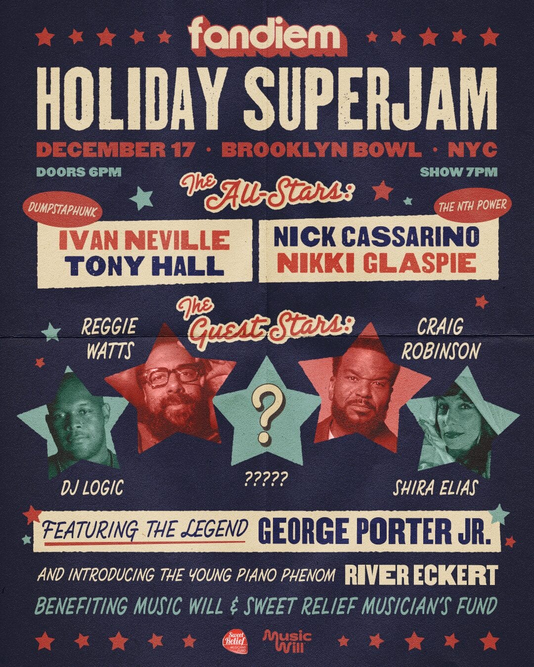 Reggie Watts, Craig Robinson, George Porter Jr.  and DJ Logic Among Guests to Join Ivan Neville, Tony Hall and Nikki Glaspie at Fandiem’s Holiday Superjam