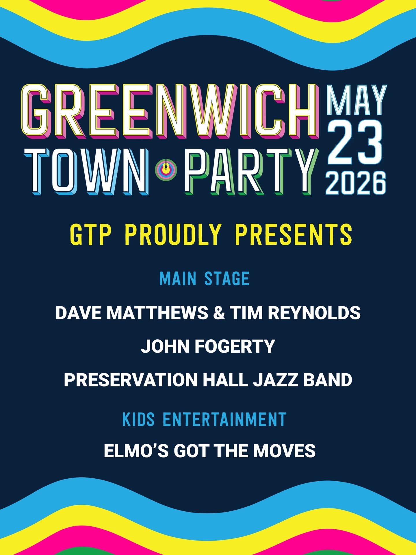 Greenwich Town Party Announces 2026 Lineup: Dave Matthews & Tim Reynolds, John Fogerty, Preservation Hall Jazz Band, Elmo