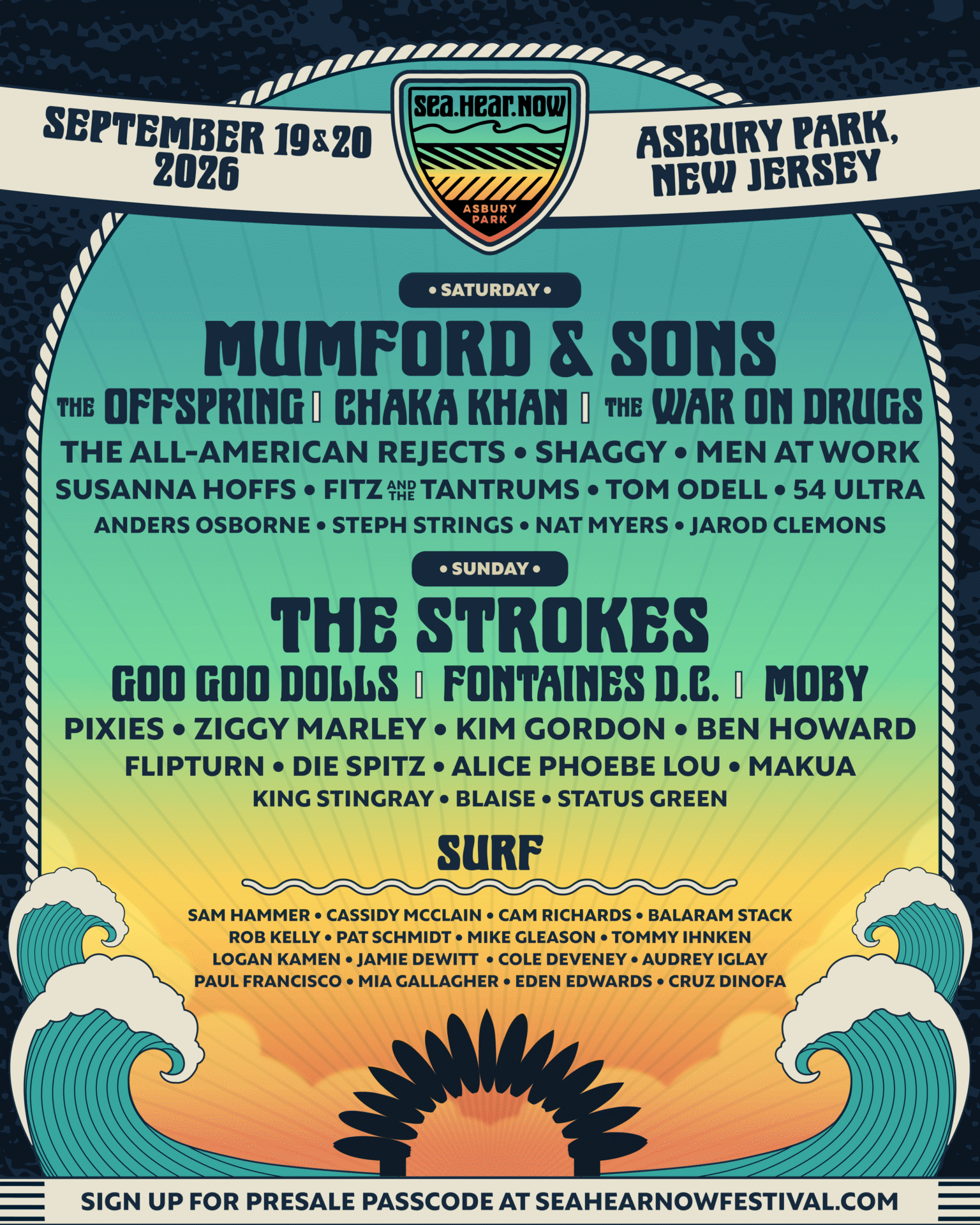 Sea.Hear.Now Festival Announces 2026 Lineup: Mumford & Sons, The Strokes, The War on Drugs, Chaka Khan and More