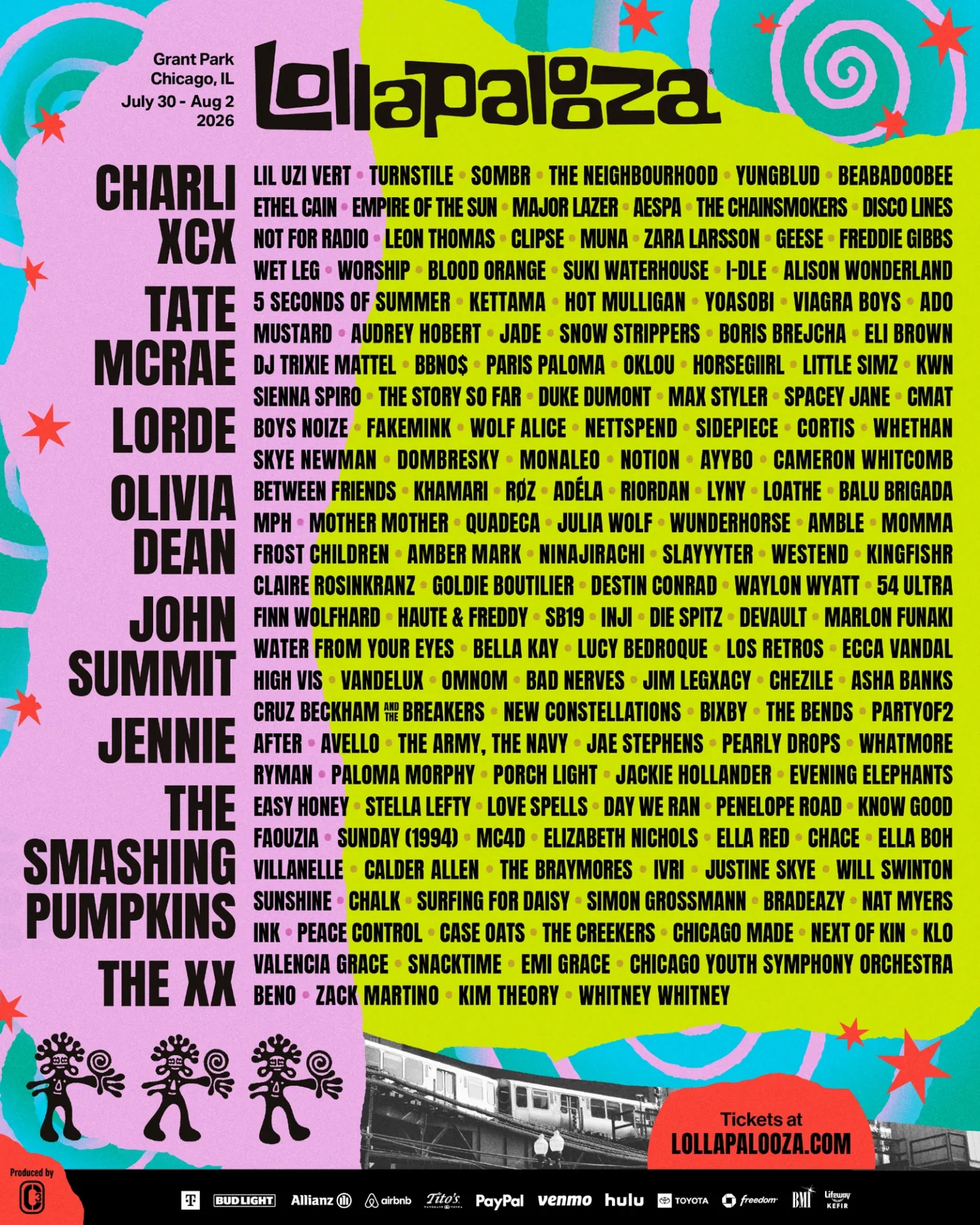 Lollapalooza Unveils 2026 Lineup: Smashing Pumpkins, Geese, Charli XCX, Lorde, Water From Your Eyes and More