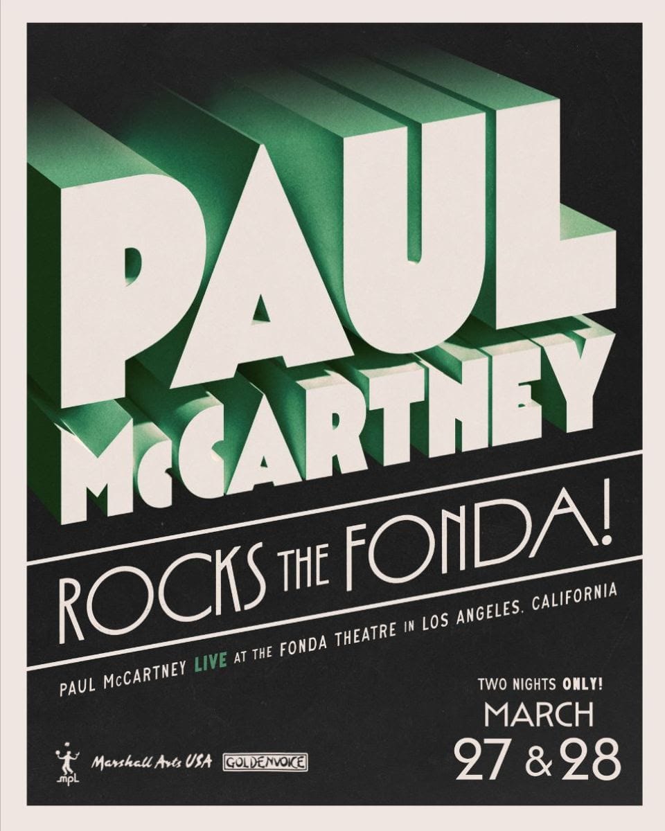 Paul McCartney Books Two Intimate Nights at The Fonda Theatre in Los Angeles