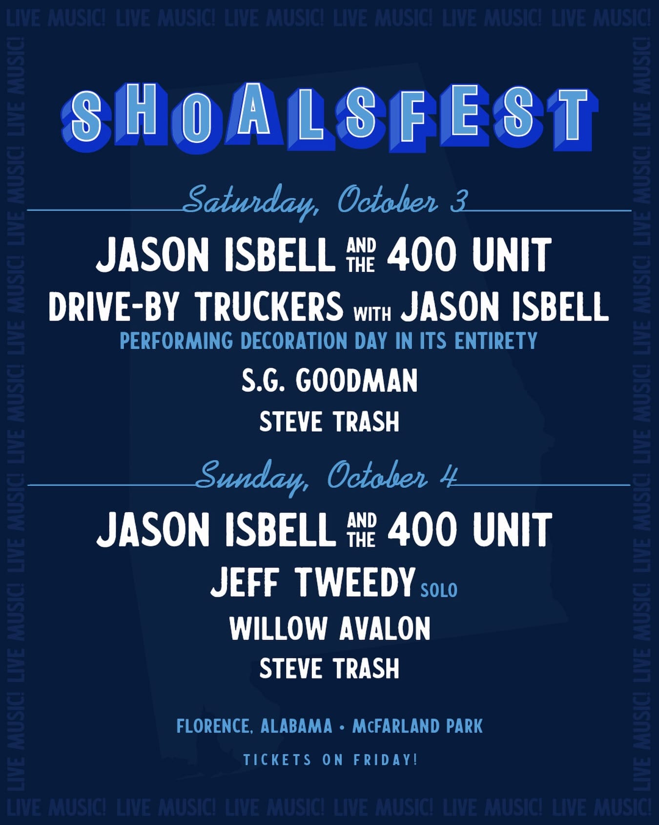 ShoalsFest 2026 to Host Drive By Truckers and Jason Isbell Reunion, Isbell and the 400 Unit, Jeff Tweedy, S.G. Goodman and More