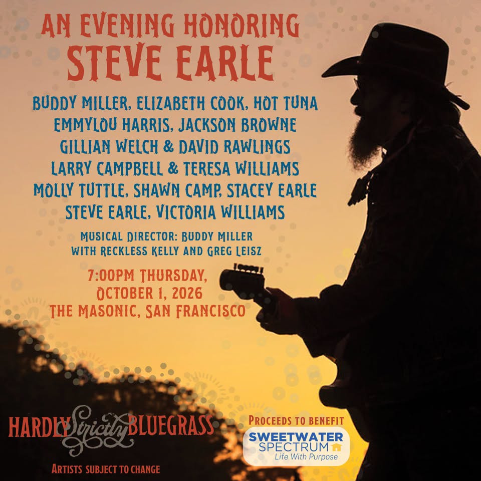 Hardly Strictly Bluegrass Announces Tribute to Steve Earle with Emmylou Harris, Jackson Browne, Hot Tuna, Gillian Welch & David Rawlings and More