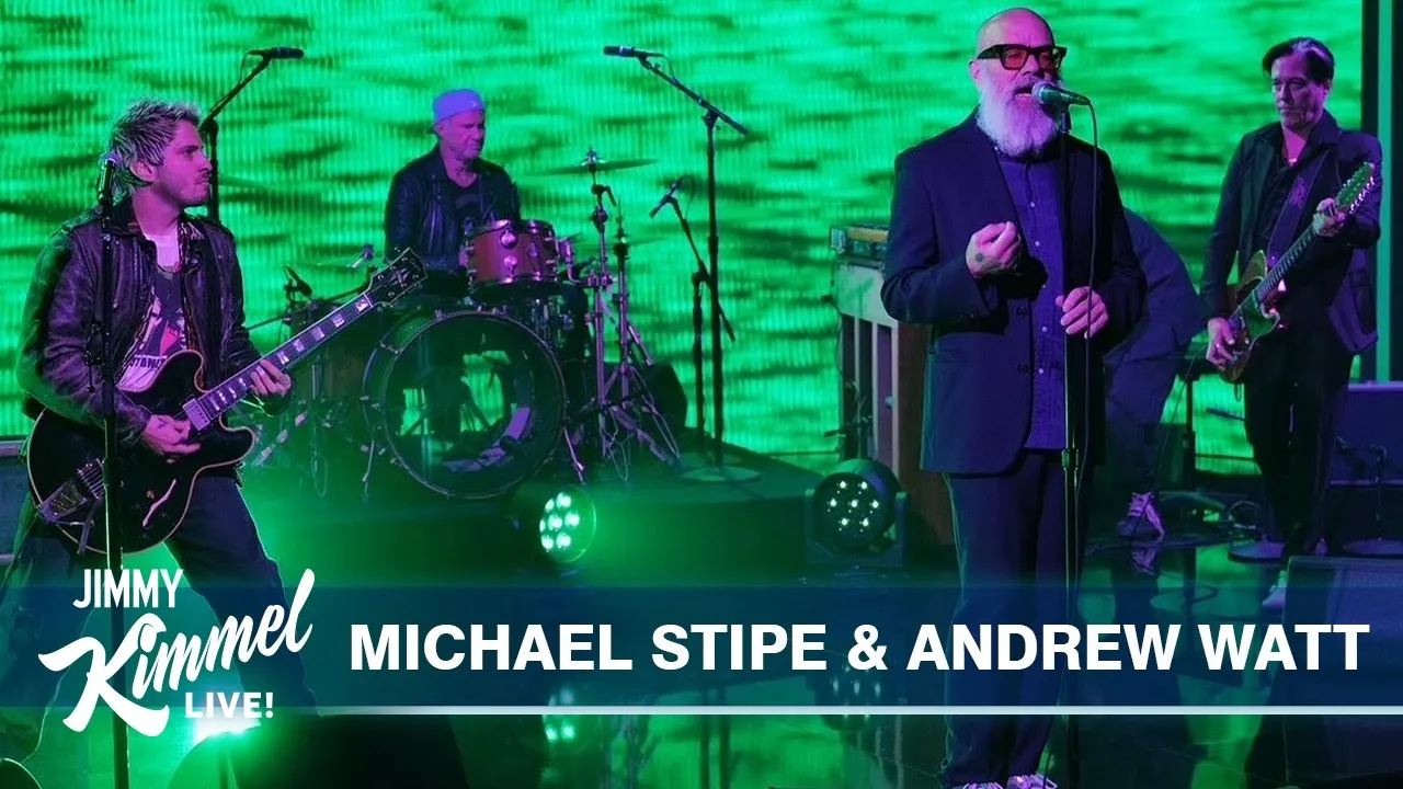 Michael Stipe Performs “I Played the Fool” on ‘Kimmel’ with Andrew Watt, Josh Klinghoffer, Chad Smith and More