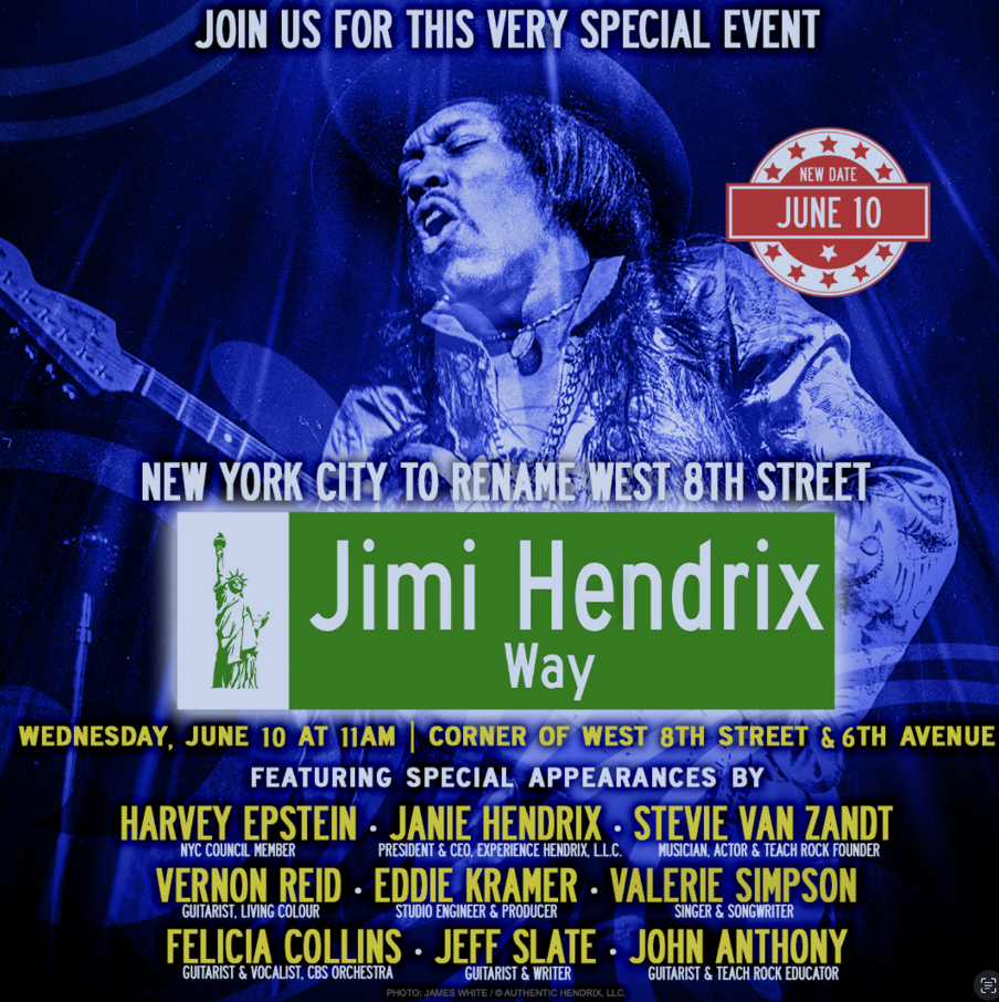 New York’s Famed West 8th Street to Be Co-Named Jimi Hendrix Way