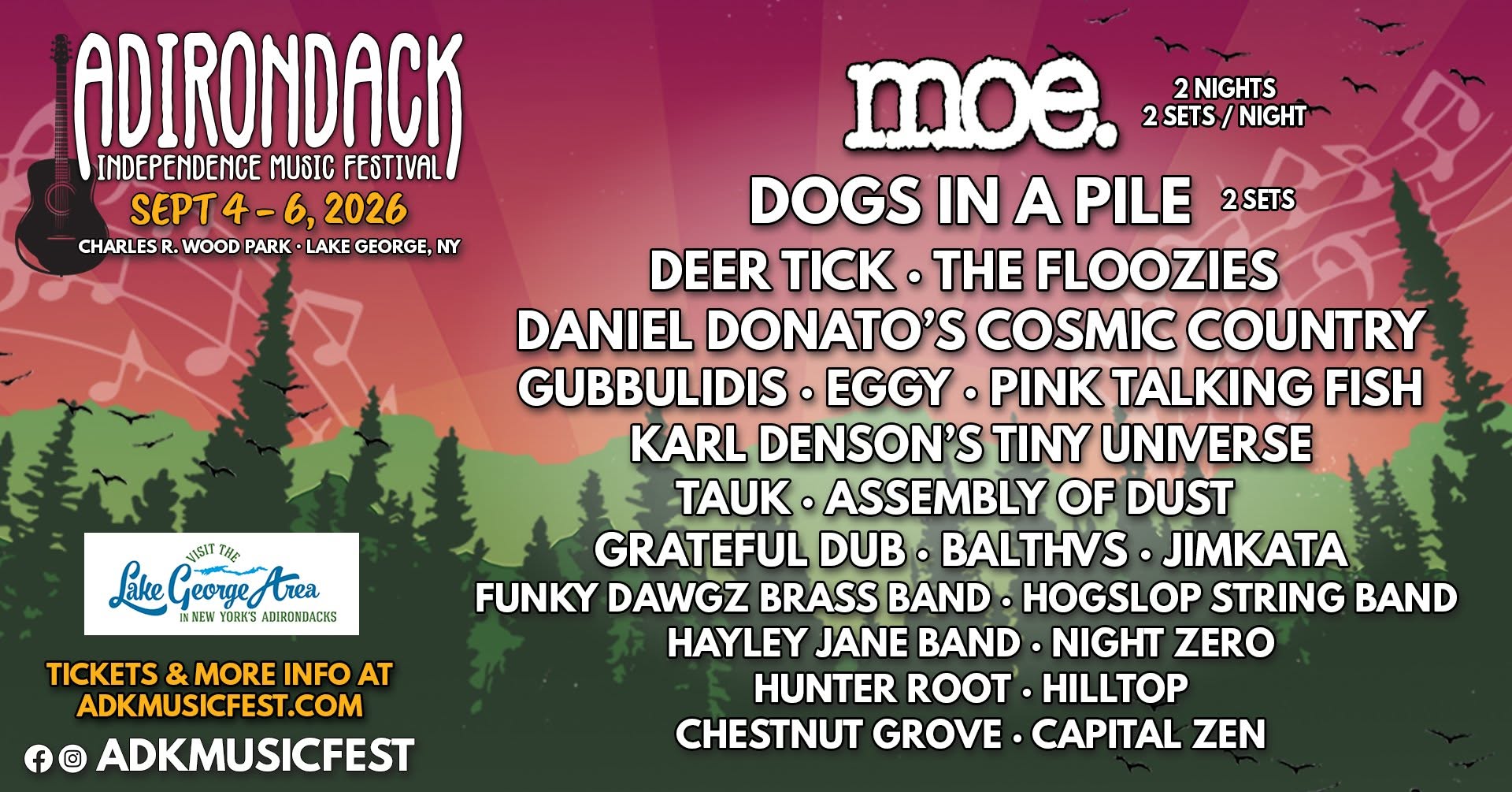 moe., Dogs In a Pile, Deer Tick, The Floozies, Daniel Donato’s Cosmic Country, Eggy and More to Play The 2026 Adirondack Independence Music Festival